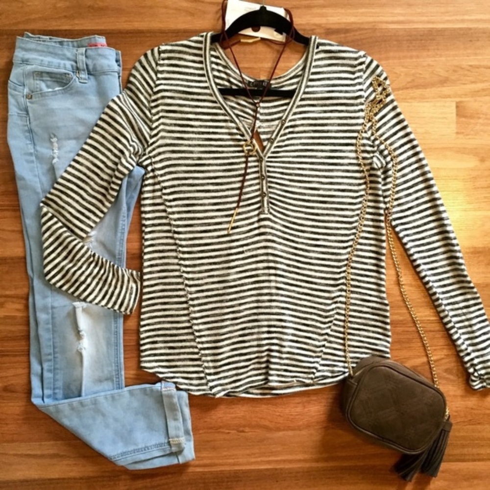 Surplice back long sleeve striped top